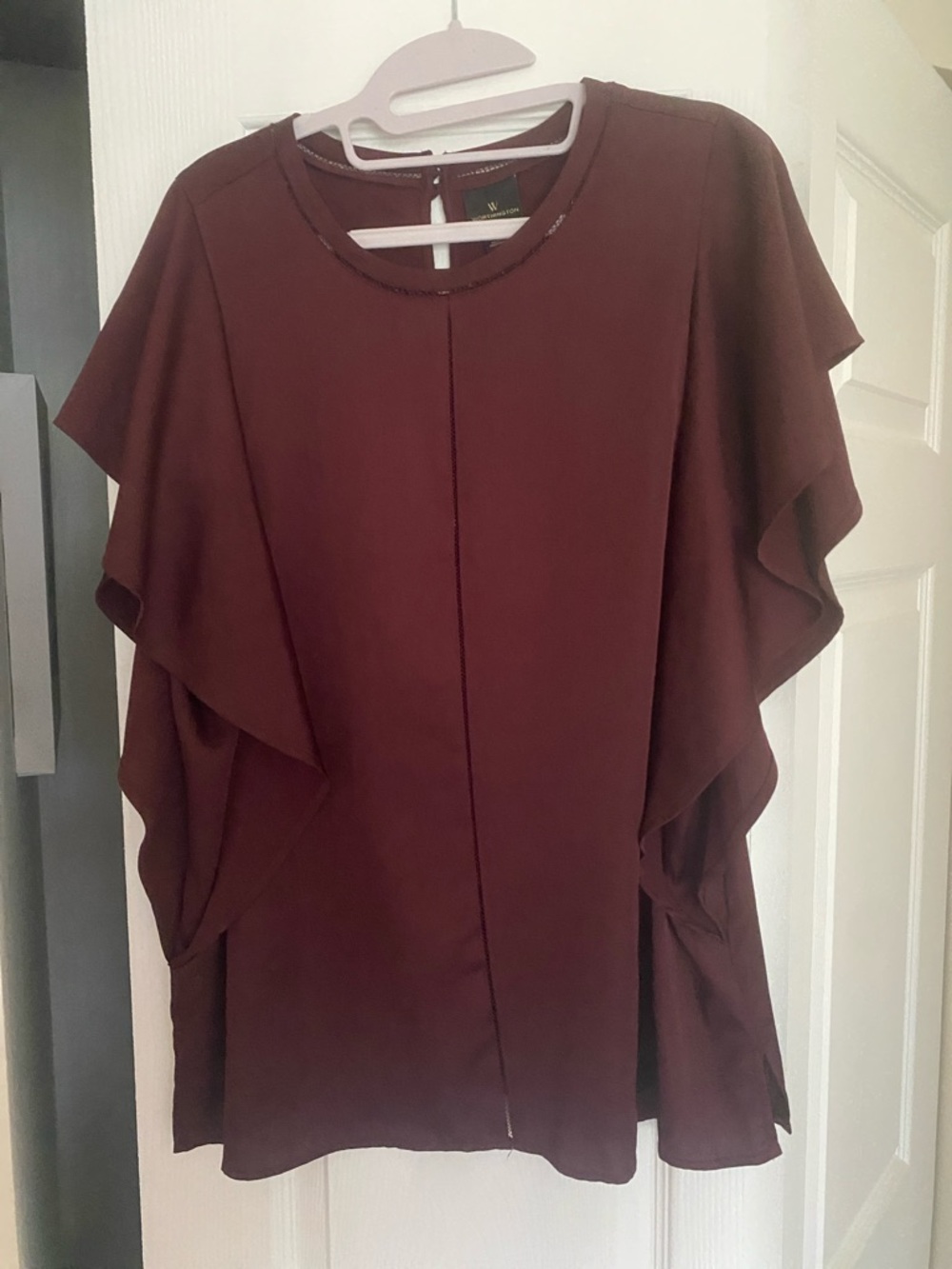 Worthington Ruffle Sleeve Blouse in Burgundy
